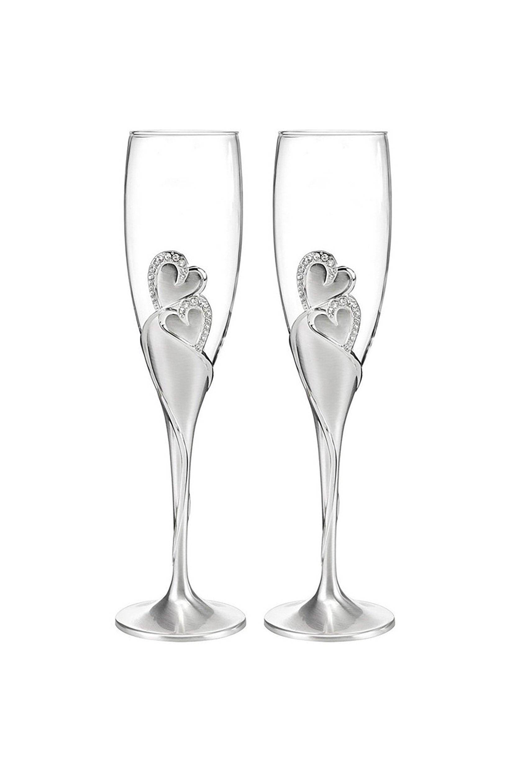 Twin Heart Wedding Toasting Flutes Set for The Couple CGF0285 (Set of 1 pcs) - COCOMELODY